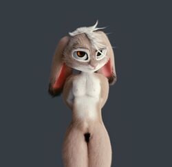 3d anthro brown_eyes crombieklause_(artist) disney female flat_chest jackie_hopps_(grummancat) lagomorph mammal nipples nude rabbit solo zootopia