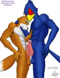 anthro color falco_lombardi fox fox_mccloud fur furry furry_only interspecies male male_only multiple_males no_humans nude pheasant side_view standing star_fox yaoi