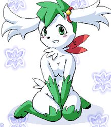 1girls anthro color female female_only fur furry g-sun green_eyes green_fur green_hair nude pokemon pokemon_(species) pokemon_dppt shaymin shaymin_(sky_form) sitting solo tagme white_fur