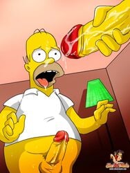 1boy 1futa balls bottomless cum cum_on_face cumshot dickgirl ejaculation foreskin futa_is_bigger futa_on_male futanari glans homer_simpson human intersex male marge_simpson penis penis_size_difference retracted_foreskin sheanimale the_simpsons uncut