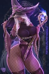 1girls big_breasts blue_eyes busty character_request cleavage dark-skinned_female dark_skin elden_ring elden_ring_nightreign female female_only first_porn_of_character fishnet fishnet_legwear fishnets fromsoftware hat hips huge_breasts large_breasts prywinko recluse_(elden_ring) recluse_(nightreign) staff thick thick_thighs thigh_highs thighhighs thighs white_hair wide_hips witch witch_costume witch_hat