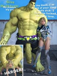 1boy 1boy1girl 1girls 3d abs ass_grab before_and_after blonde_hair blue_eyes boots breasts cheating cheating_wife cock_out cuckold doggy_style fantastic_four flaccid hdregrets huge_cock hulk hulk_(marvel_rivals) hulk_(series) invisible_woman invisible_woman_(marvel_rivals) large_penis leotard lifted_by_another lifting lifting_person marvel marvel_comics marvel_rivals middle_finger muscular muscular_male netorare ntr nude public public_sex rough rough_sex size_difference skin_tight sue_richards sue_storm superheroine talking_to_viewer text wife