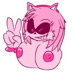 amy.exe amy_rose big_breasts exposed_breasts limited_palette peace_sign pillar_chase_2 self_upload sinfulstars sonic.exe_(series) sticker tagme thorn_(pillar_chase_2) transparent_background wink