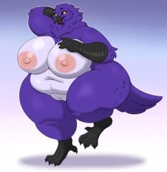 anthro ass avian belly belly_overhang big_belly big_breasts big_butt bird breasts corvid corvus_(genus) crow feet female fuzz_(fuznud) genitals hi_res huge_breasts huge_hips huge_thighs looking_at_viewer navel nipples non-mammal_breasts non-mammal_navel non-mammal_nipples oscine overweight overweight_anthro overweight_female passerine pussy raven smile smiling_at_viewer solo talon_hands talons thick_thighs toes vixentine wide_hips