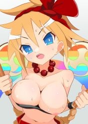 accidental_exposure areola_slip breasts disgaea disgaea_6 disgaea_rpg large_breasts nippon_ichi_software nipslip octpus_tako piyori_nijino sweat wardrobe_malfunction