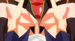 2022 20s animated animated bare_shoulders blush bouncing_breasts breasts breasts_out competition_swimsuit female female garden_~takamine-ke_no_nirinka~ implied_sex lying medium_breasts on_back one-piece_swimsuit pillow pov short_sleeves swimsuit takamine_ayame vaginal_penetration