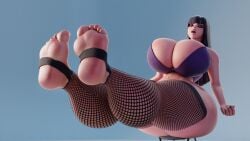 3d_(artwork) ass_bigger_than_head bare belly_button bra breasts chair cleavage feet feet_up femdom giant giantess goth gothic hallie_(thekid) hyper_breasts hyper_butt no_panties stockings thekid thick_ass thick_thighs