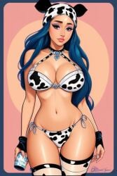 1girls ai_generated big_breasts bikini blue_hair breasts celebrity contrapposto cow_print cow_print_bikini cow_print_hat cow_print_thighhighs cowboy_shot curvaceous curvy dark-skinned_female dark_skin doja_cat dyed_hair eyelashes eyeshadow facing_viewer fashion functionally_nude hourglass_figure huge_breasts human_livestock large_breasts light-skinned_female light_skin linea_alba long_hair looking_at_viewer mascara milk navel perfect_body perky_breasts popstar purple_hair rapper real_person ribcage round_breasts side-tie_bikini simple_background singer slave solo standing straight-on tagme tan_body thigh_gap thighhighs thighs voluptuous