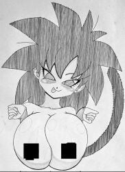 big_breasts black_eyes black_hair breasts censored dragon_ball female gine happy_female kuuga_318 naked_female pussy saiyan saiyan_girl saiyan_tail tagme tits_bigger_than_head tits_out vagina white_body