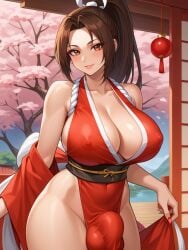 ai_generated bulge bulge_through_clothing futanari mai_shiranui penis_under_clothes red_clothing street_fighter traditional_clothes