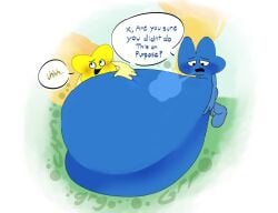 battle_for_dream_island belly_bulge belly_expansion bfb bfdi blue_skin four_(bfb) gurgling hyper_belly object_show object_shows tagme vore x_(bfb) yellow_skin