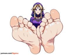 ai_generated barefoot elf elf_ears feet foot_fetish foot_focus gigatsu link looking_at_viewer nintendo simple_background sole_female soles the_legend_of_zelda toes