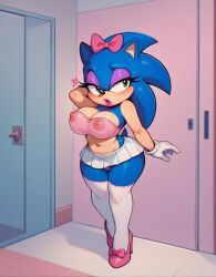 bimbofication high_heels miniskirt mtf_transformation nipples_visible_through_clothing rule_63 sonic_(series) sonic_the_hedgehog sonic_the_hedgehog_(series) sonique_the_hedgehog stockings