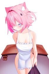 blue_eyes camila_(vtuber) cat_ears indie_virtual_youtuber makeup mats_kuro naked_apron pink_hair virtual_youtuber