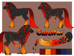 1boy animal_genitalia calcifer_(lightikea) cum demon equine erection feral hair hooves horse horsecock hybrid lightikea male male_only mammal model_sheet penis precum red_hair solo