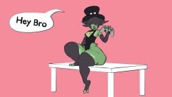 1boy 2025 2_toes 3_fingers 3d 3d_animation 3d_model ass bet deal dialogue english_text fat_ass femboy femboy_focus femboy_solo fleshlight fluffy_hair green_skin guilty_gear hair_covering_eyes hair_over_eyes leotard male male_only sitting sitting_on_table solo solo_focus table tagme tail talking talking_to_viewer text text_bubble thick_thighs thighhighs tophat tophat_turtle turtle turtle_(tophat_turtle) video video_games voice_acted