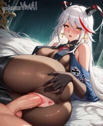 1boy 1boy1girl 1female 1girls aegir_(azur_lane) ai_generated anus azur_lane bangs big_penis female horns pantyhose sex tagme thick_penis vagina vaginal_penetration vaginal_sex viviai white_hair yellow_eyes