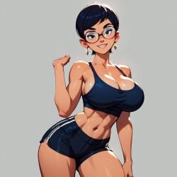 1girls ai_generated bare_arms black_shorts black_sports_bra breasts breasts carmen_sandiego_(2019) carmen_sandiego_(franchise) cleavage clothing crop_top curvaceous curvaceous_female curvaceous_figure curvy curvy_figure exposed_shoulders female female female_focus female_only glasses huge_breasts julia_argent julia_argent_(carmen_sandiego) large_breasts muscular muscular_female seductive seductive_look seductive_smile short_hair shorts smile solo solo_female solo_focus sports_bra sportswear standing zupern0va_(manipper)