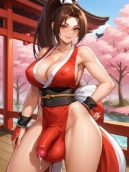 ai_generated bulge bulge_through_clothing futanari mai_shiranui penis_under_clothes red_clothing street_fighter traditional_clothes