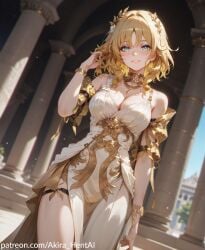 aglaea_(honkai:_star_rail) ai_generated akira_hentai big_breasts blonde_female blonde_hair blonde_hair_female goddess gold_jewelry gold_trim golden greek honkai:_star_rail inviting_to_oral looking_at_viewer looking_pleasured milf mommy