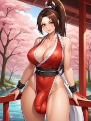 ai_generated bulge bulge_through_clothing futanari mai_shiranui penis_under_clothes red_clothing street_fighter traditional_clothes