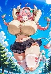 ai_generated ass ass_focus ass_grab big_ass big_breasts breast_grab breasts breasts_out cow_girl female female_only genshin_impact happy hoyoverse long_hair messingwithai pink_hair school_uniform solo solo_female thick thick_ass thick_thighs thighhighs thighs uniform varesa_(genshin_impact) white_body white_skin