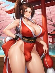 ai_generated bulge bulge_through_clothing futanari mai_shiranui penis_under_clothes red_clothing street_fighter traditional_clothes