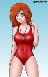 1girls female female_only freckles freckles_on_face freckles_on_shoulders fully_clothed gravity_falls looking_at_viewer one-piece_swimsuit red_hair simple_background sprint_skycross swimsuit tight_clothing wendy_corduroy