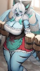 1girls 2d 2d_(artwork) anthro anthro_only beer big_breasts bird blue_body blue_eyes blush cleavage colored digital_media digital_media_(artwork) female female_only furry furry_only german german_clothes hi_res huge_breasts looking_at_viewer open_mouth smile smiling solo standing suurin_(ksyaro) terena_(axel0527) thick_thighs wings