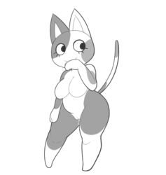 aintsmart animal_crossing breasts feline female mammal monochrome nintendo purrl_(animal_crossing) pussy simple_background smile solo video_games white_background wide_hips