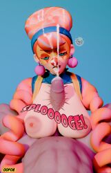 1boy 1girls 3d 3d_(artwork) 3d_render arms_(game) big_areola big_breasts big_nipples blender blender_(software) blender_cycles blue_background breasts breasts_out clown clown_emoji clown_girl clown_nose cum cum_in_mouth cum_on_face cumming cumshot earrings emoji english_text eye_contact facial female green_eyes huge_breasts lola_pop looking_at_viewer male male_pov oofoe orange_hair paizuri partially_clothed pov pov_crotch pov_eye_contact powerful_cumshot projectile_cum self_upload simple_background smug smug_expression smug_face sudden_orgasm suspenders swirly_eyes titjob