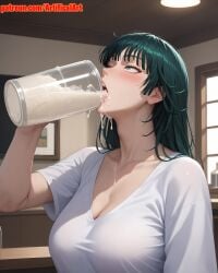 1girls ai_generated artifical_art big_breasts blush cum cum_in_mouth curvaceous_female cute_face dark_green_hair dripping_cum dripping_semen fubuki_(one-punch_man) green_eyes green_hair light-skinned_female mature_female medium_hair one-punch_man open_mouth perfect_body short_hair voluptuous_female