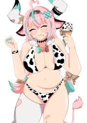 ass big_ass cow_ears cow_girl crow crown embarrassed genshin_impact hoyoverse long_hair pink_hair simple_background thick thick_ass thick_thighs thighhighs thighs varesa_(genshin_impact)