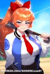 ai_generated baseball_bat bat big_breasts blue_eyes breasts_bigger_than_head busty commission female fully_clothed huge_breasts kyoko_(kunio-kun) large_breasts orange_hair patreon patreon_url patreon_username pawg river_city_girls sinderellaart teen teen_girl teenage_girl teenager thick voluptuous voluptuous_female