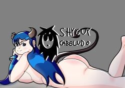 big_ass blue_hair chubby chubby_female grizelda_(shyguycabeludo) shyguycabeludo succubus succubus_horns succubus_tail