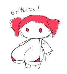 1girls bikini chibi chibi_only cleavage drill_hair erotic_chibi has_science_gone_too_far hito_mania_(utau) japanese_text kasane_teto lycorisanguine mv_character no_mouth open_jacket red_bikini red_eyes red_hair sketch skindentation solo text translation_request twin_drills utau what what_the_fuck