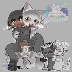 anthro catgirl cum_in_pussy cuntboy futa_on_male futanari gray_(sprunki) gray_body intersex spread_legs wenda_(sprunki) white_body white_fur