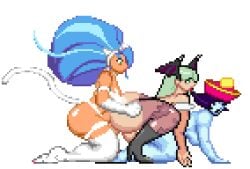 2futas ambiguous_penetration animated animated_gif capcom darkstalkers doggy_style felicia_(darkstalkers) female futa_on_female futa_on_futa futanari hsien_ko lei-lei m.u.g.e.n morrigan_aensland mugen mugenfutacharsmaker threesome
