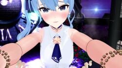 1girls 3d 3d_animation blue_eyes blue_hair blush cowgirl_position eye_contact hololive hololive_gen_0 hololive_japan hoshimachi_suisei implied_sex looking_at_viewer male_pov mikumikudance mmd original_voice pov shrimpmmd sound sound_effects unseen_penetration video virtual_youtuber