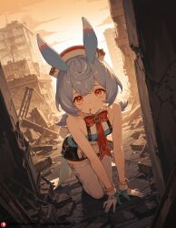 ai_generated badmood beautfiul_background disheveled dusty fellatio flushed_lips genshin_impact rubble_ruins shivering sigewinne_(genshin_impact) small_breasts stunning_backgroud