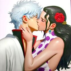 ai_generated anime asian beautiful beautiful_females black_hair_female crossover crossover_pairing curvy_female divine_beauty drawing dreson earrings european_female flower flower_in_hair gintama gintoki_kiss_viola gintoki_sakata hair_ornament hairpin hands_on_neck handsome japanese japanese_clothing kissing long_hair_female love man one_piece queen romantic_couple samurai spanish straight valentine's_day viola_(one_piece) voluptuous_female warrior white_hair woman