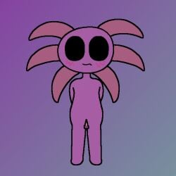 1:1 amphibian anthro axolotl big_eyes blush blush_lines erection genitals male marine mole_salamander nervous nude penis pink_body salamander simple_background size_difference small_penis smaller_male solo standing tweakydumbdog