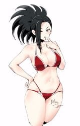 1girls big_breasts bikini black_eyes black_hair breasts female female_focus female_only looking_at_viewer momo_yaoyorozu my_hero_academia one_eye_closed ponytail relaxjon solo solo_female solo_focus swimsuit thick_thighs