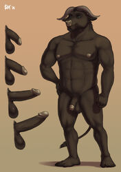 1boy 2014 balls bovine buffalo erection flaccid full-length_portrait full_length humanoid_penis looking_at_viewer male male_only mammal minotaur penis portrait rov solo standing taur tauren