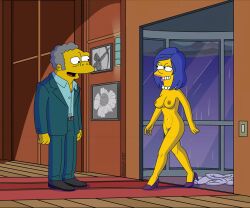 blackzacek cheating marge_simpson moe_szyslak nude_female the_simpsons