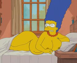 20th_century_studios angry big_breasts edit laying_on_bed marge_simpson nude pregnant