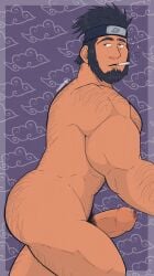 balls bara baraboy beard boner erection facial_hair headband male male_only muscles muscular naruto nude penis sarutobi_asuma solo solo_male