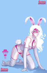 batman_(series) corset dc dc_comics drgasper elbow_gloves female gloves high_heels jaina_hudson long_hair mask pink_eyes rabbit_ears solo thighhighs villainess white_hair white_rabbit_(dc)