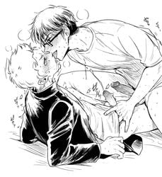 2boys ace_of_diamond ass blush cum gay glasses kissing kuramochi_youichi miyuki_kazuya multiple_boys penis power_bottom saliva school_uniform steam straddling student sweat tagme tears tongue_out undressing yaoi