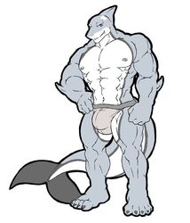 bulge croiyan full-length_portrait full_length looking_at_viewer male_only muscular portrait shark solo standing